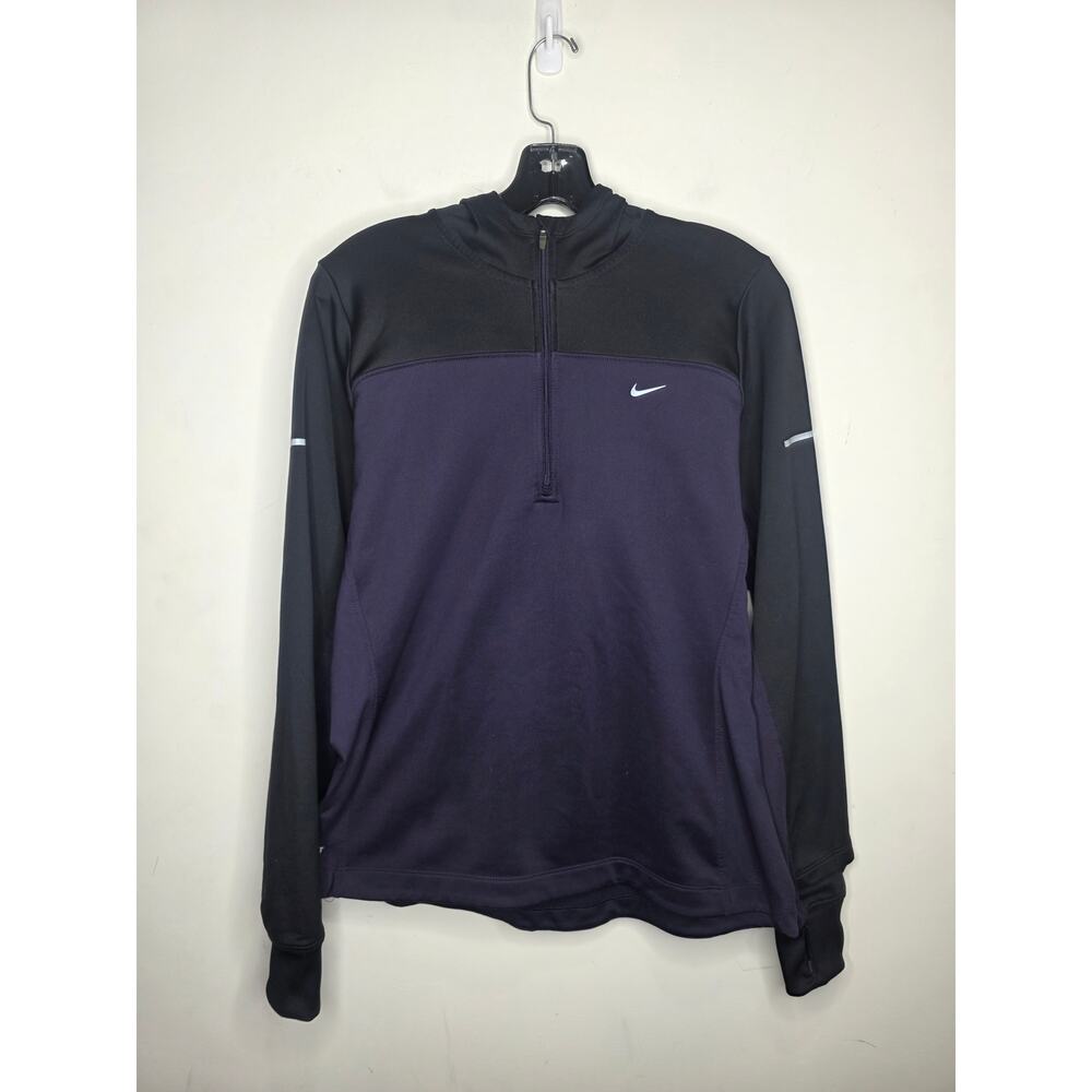 Nike Dri-fit purple black long sleeve hooded sweatshirt hoodie thumb holes large